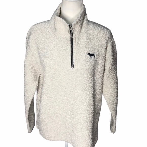 Victoria’s Secret Pink 1/4 Zip Pullover Sherpa Fleece Sweatshirt - Picture 2 of 2